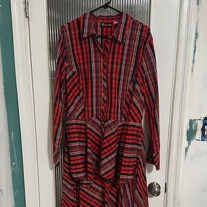 Zara Red and Black Plaid Shirt Dress